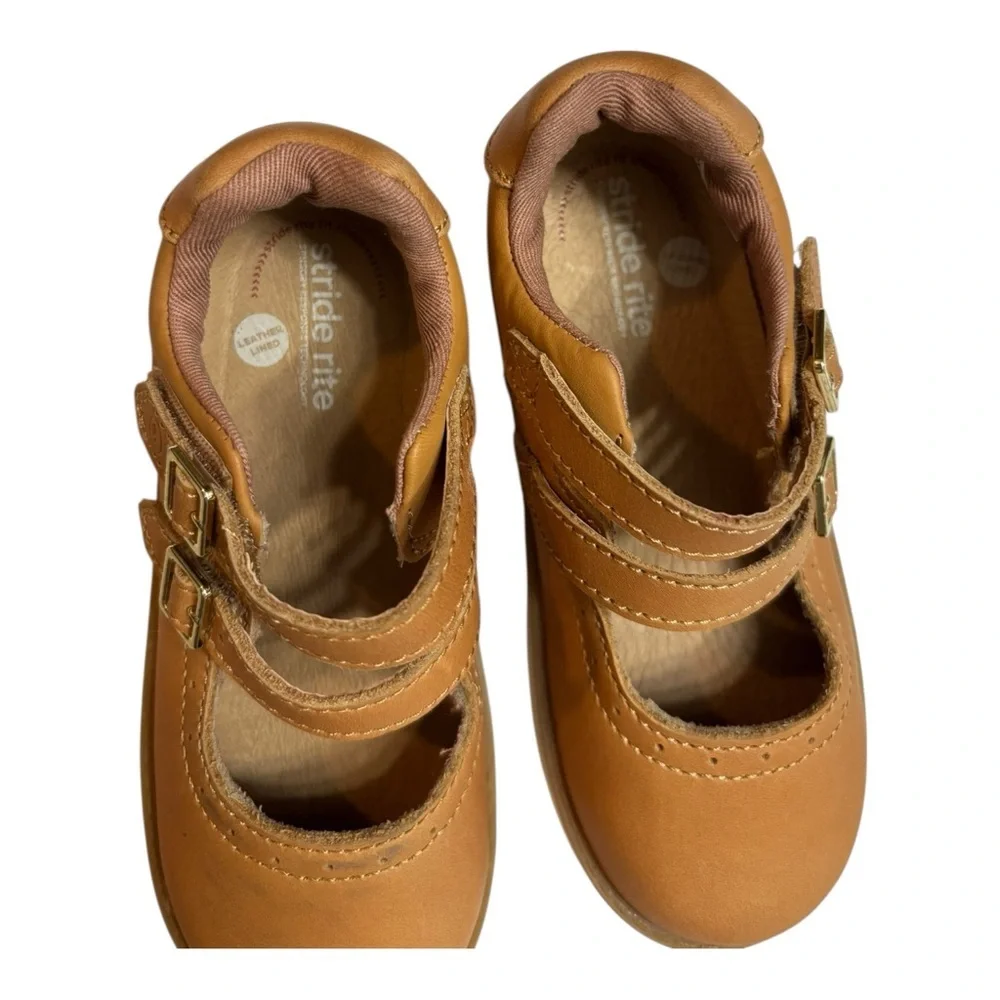 Stride Rite Cordaline Tan Leather Mary Janes Size 9.5 Kids Shoes